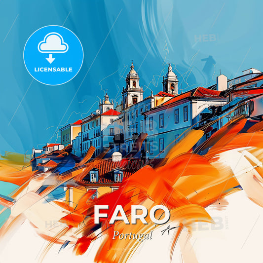 Vibrant Faro, Portugal - A Painting Of A Building - Square format print template