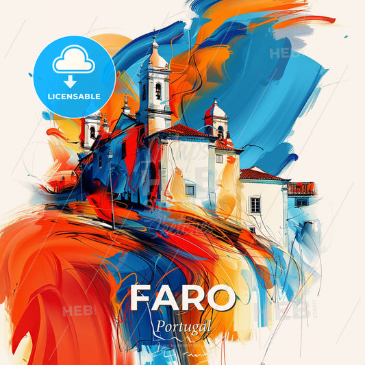 Vibrant Faro, Portugal - A Painting Of A Building With Colorful Paint - Square format print template