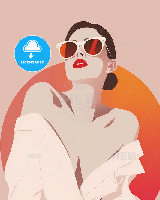 Minimalist, abstract painting, vibrant artwork, sunglasses woman, soft pink background, poster design, modern, digital art, 3 color palette, art print, feminine
