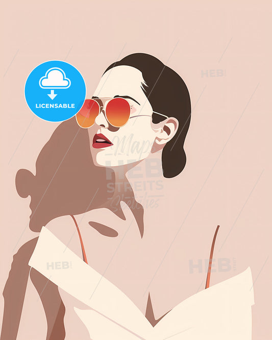 Vibrant Abstract Art Painting, Digital Illustration, Woman in Sunglasses, Soft Pink Background, Minimal Poster Design, 3 Color Palette