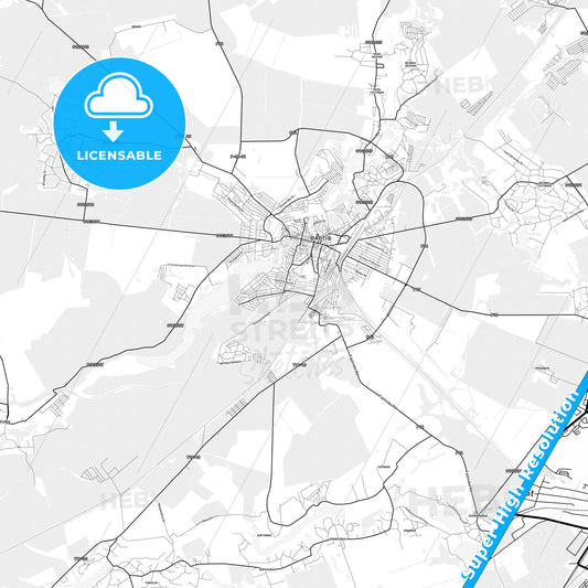 Fastiv, Ukraine light map with streetnames, citynames and districts