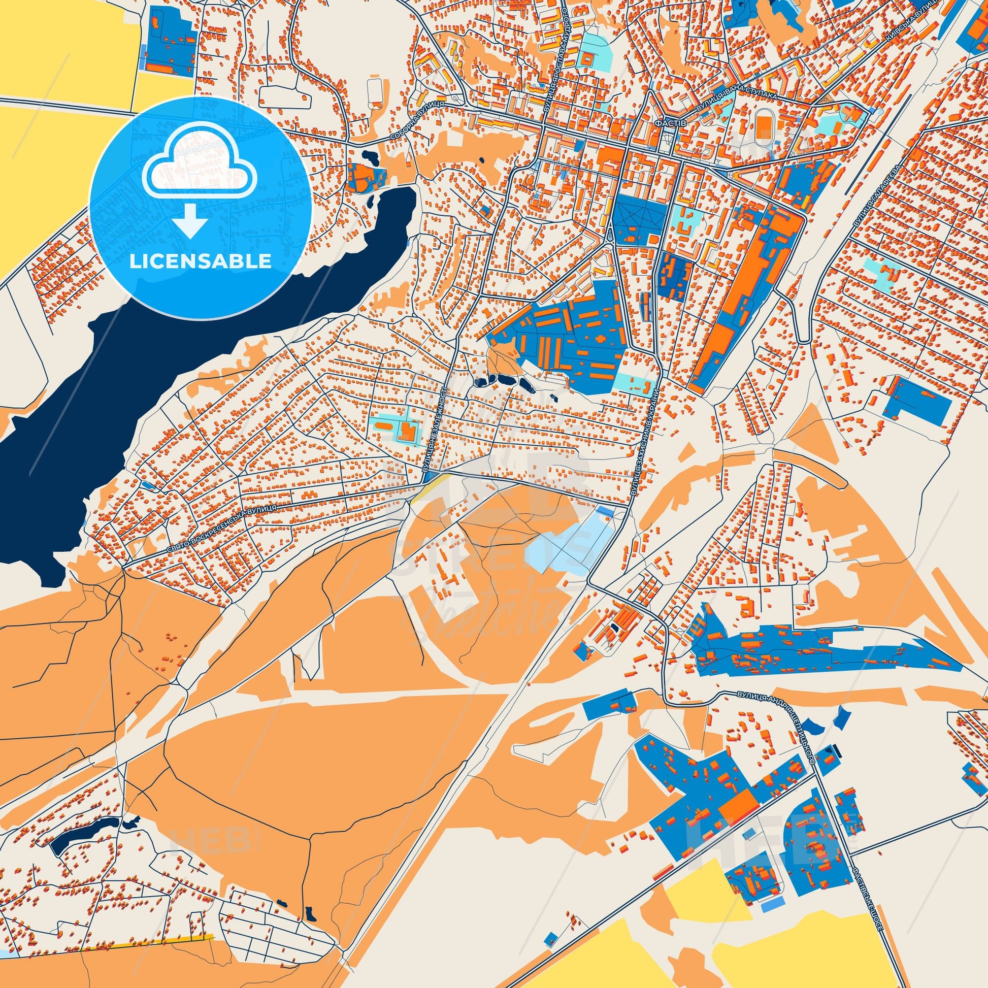 Colorful Fastiv Street Map with Labels and Buildings