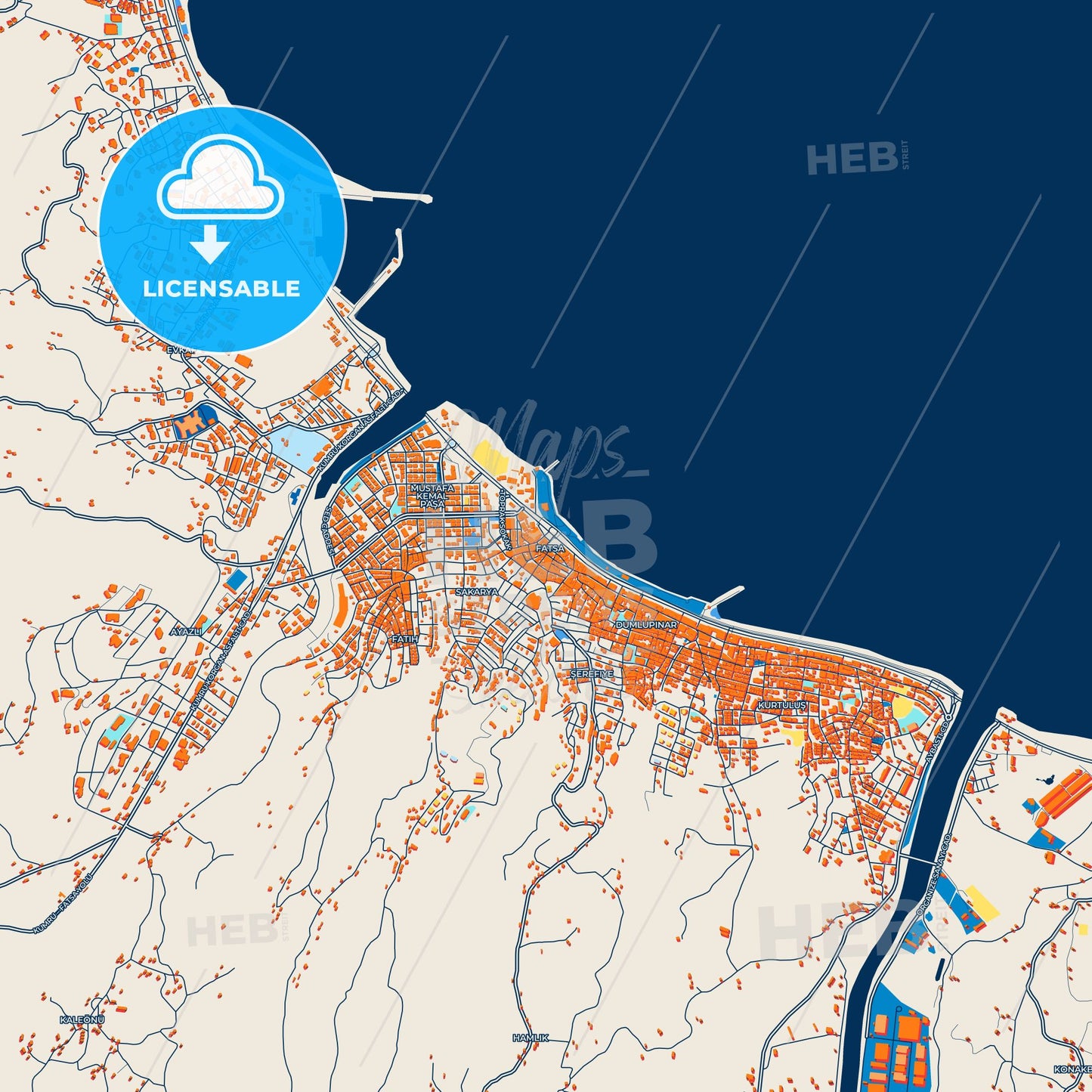 Colorful Fatsa Street Map with Labels and Buildings