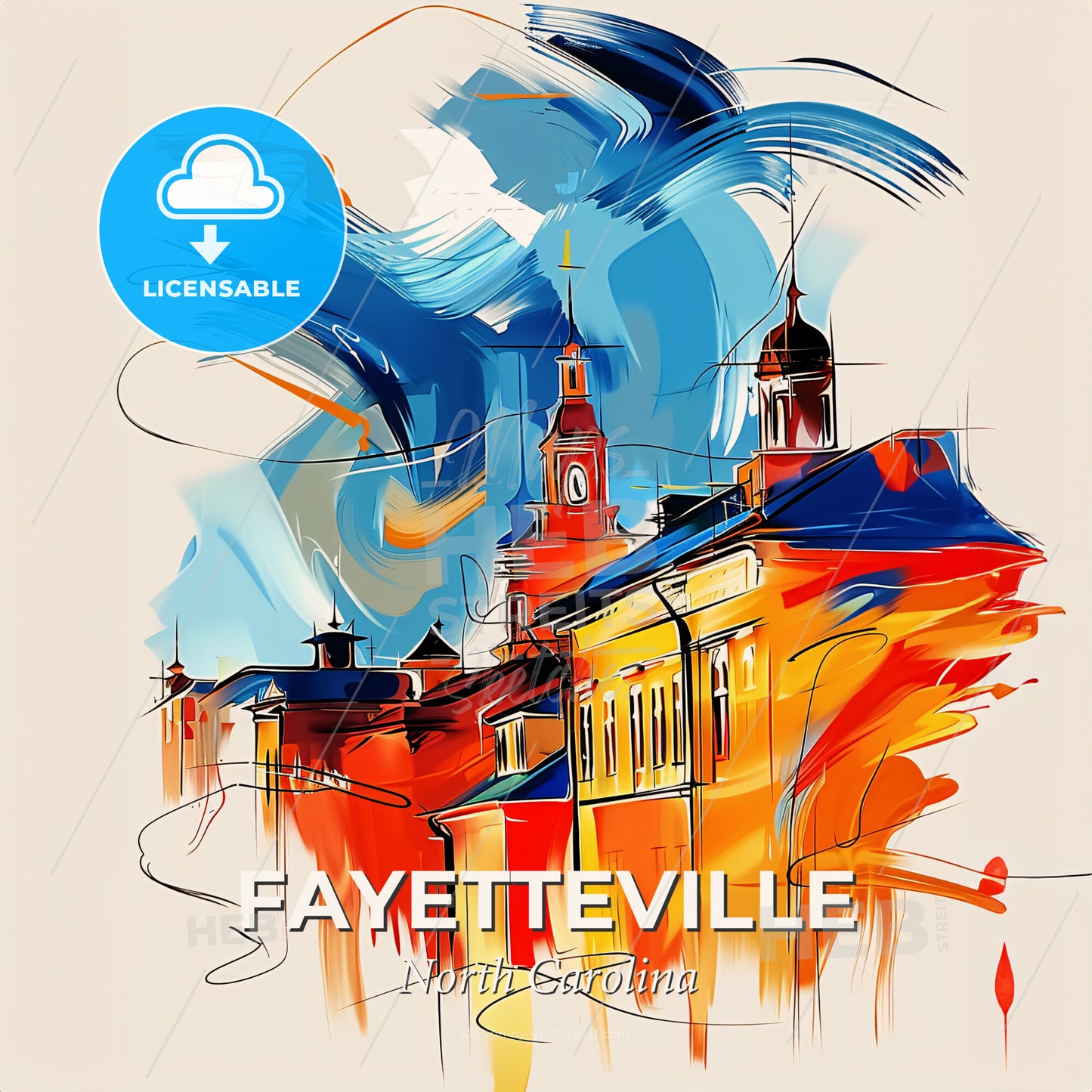 Vibrant Fayetteville, North Carolina - A Painting Of A Building - Square format print template