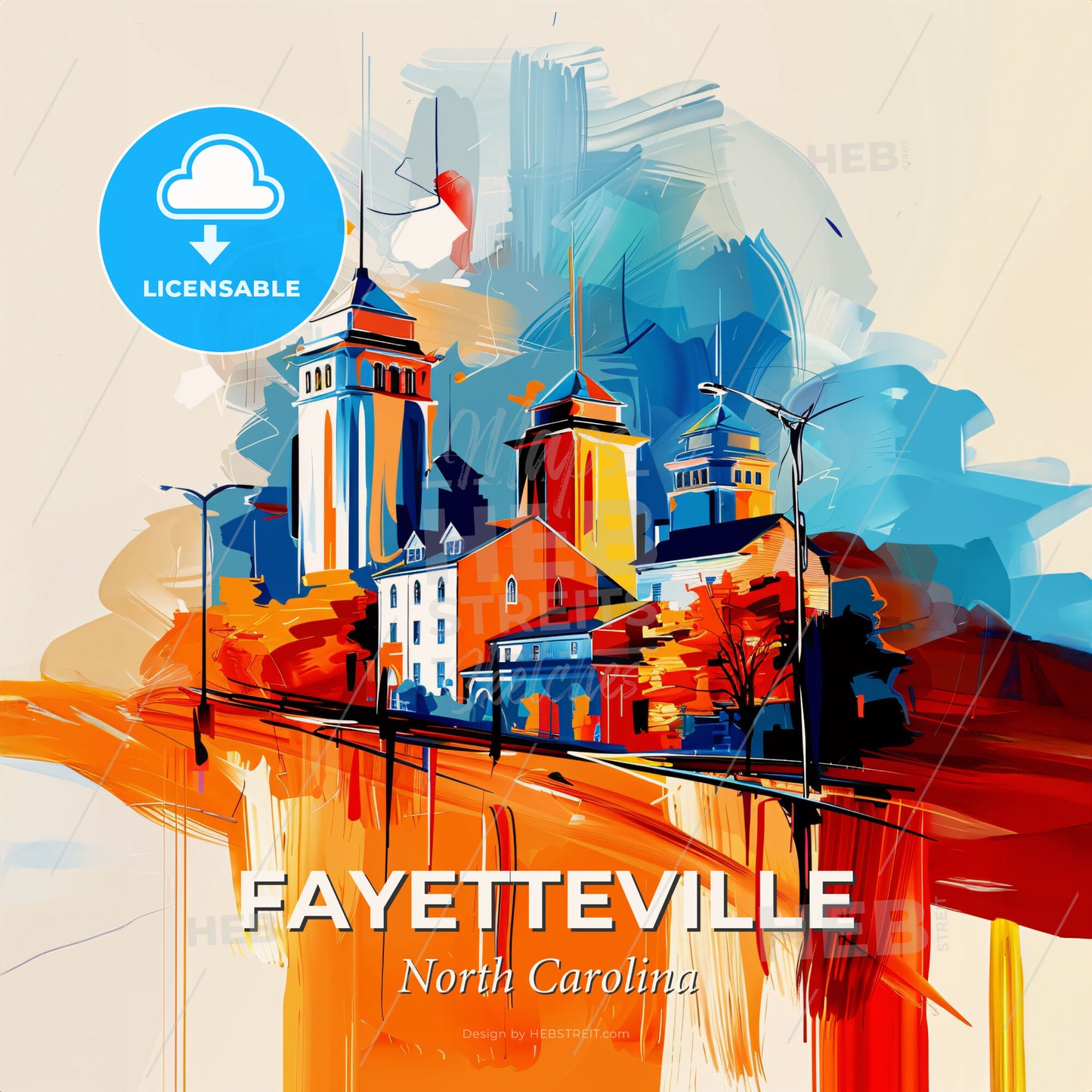 Vibrant Fayetteville, North Carolina - A Painting Of A City - Square format print template