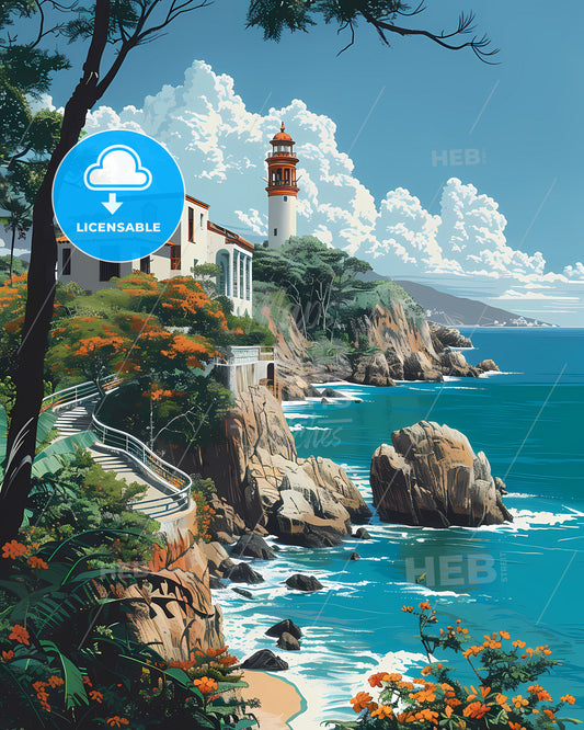 Colorful Abstract Painting of Oceanside Architecture in Venezuela's Federal Dependencies