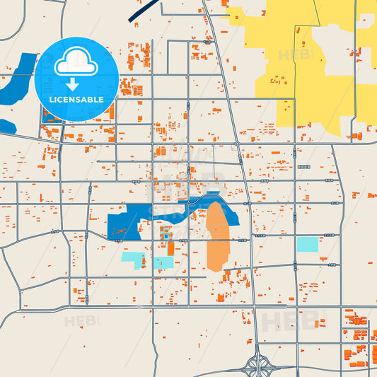 Colorful Feicheng Street Map with Labels and Buildings