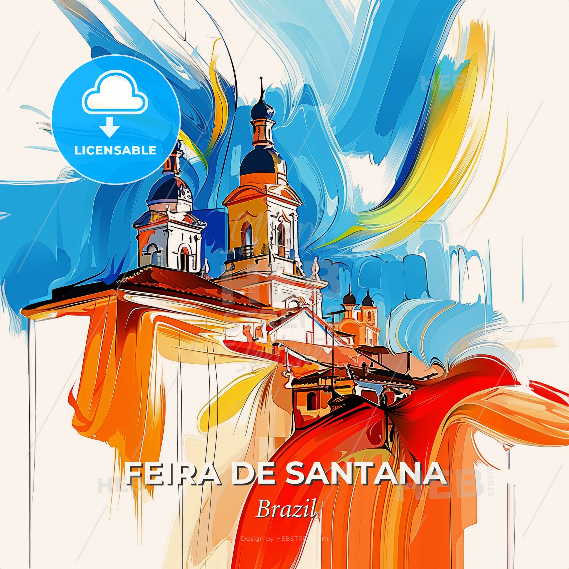 Vibrant Feira De Santana, Brazil - A Painting Of A Building With A Colorful Background - Square format print template