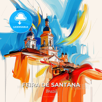 Vibrant Feira De Santana, Brazil - A Painting Of A Building With A Colorful Background - Square format print template