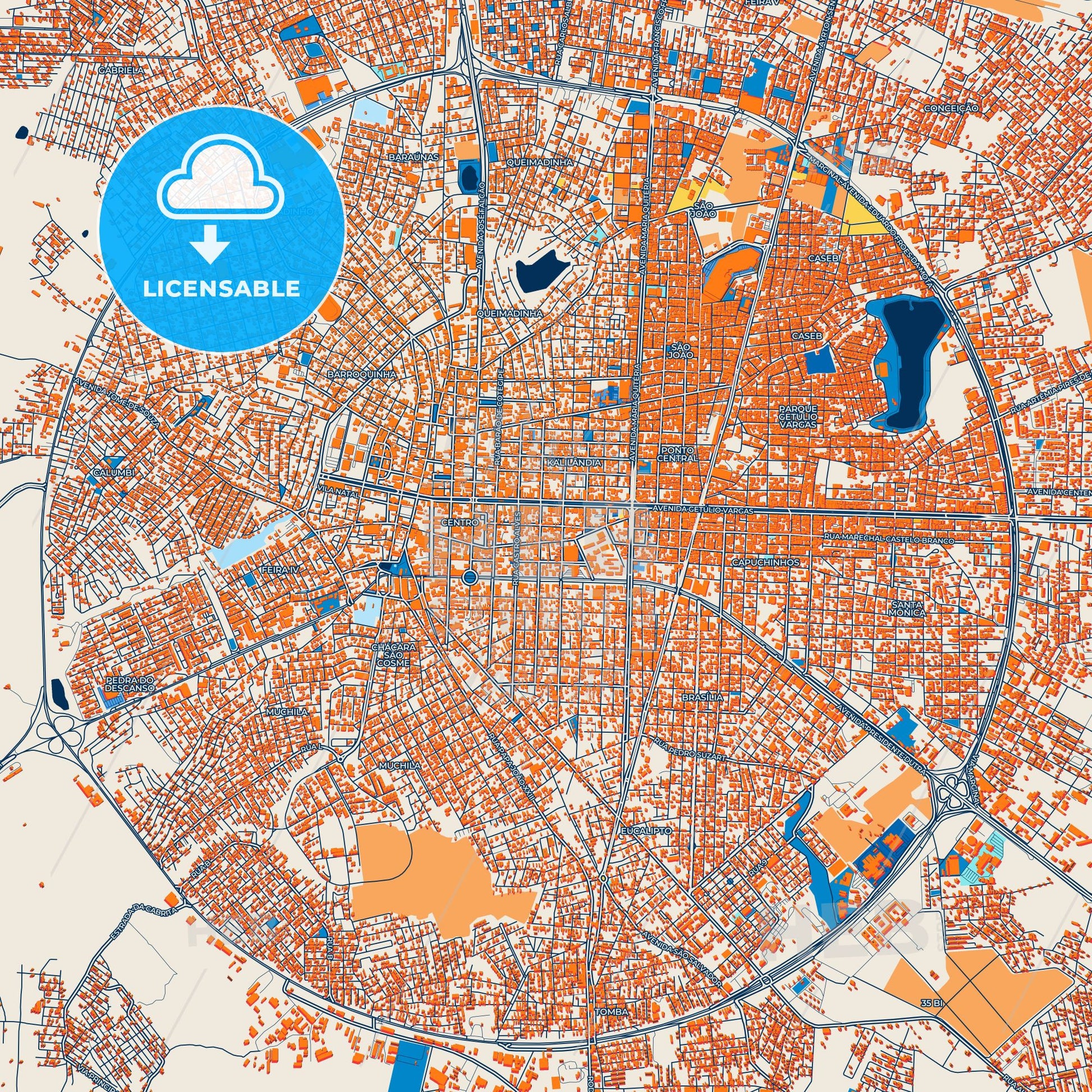 Colorful Feira de Santana Street Map with Labels and Buildings