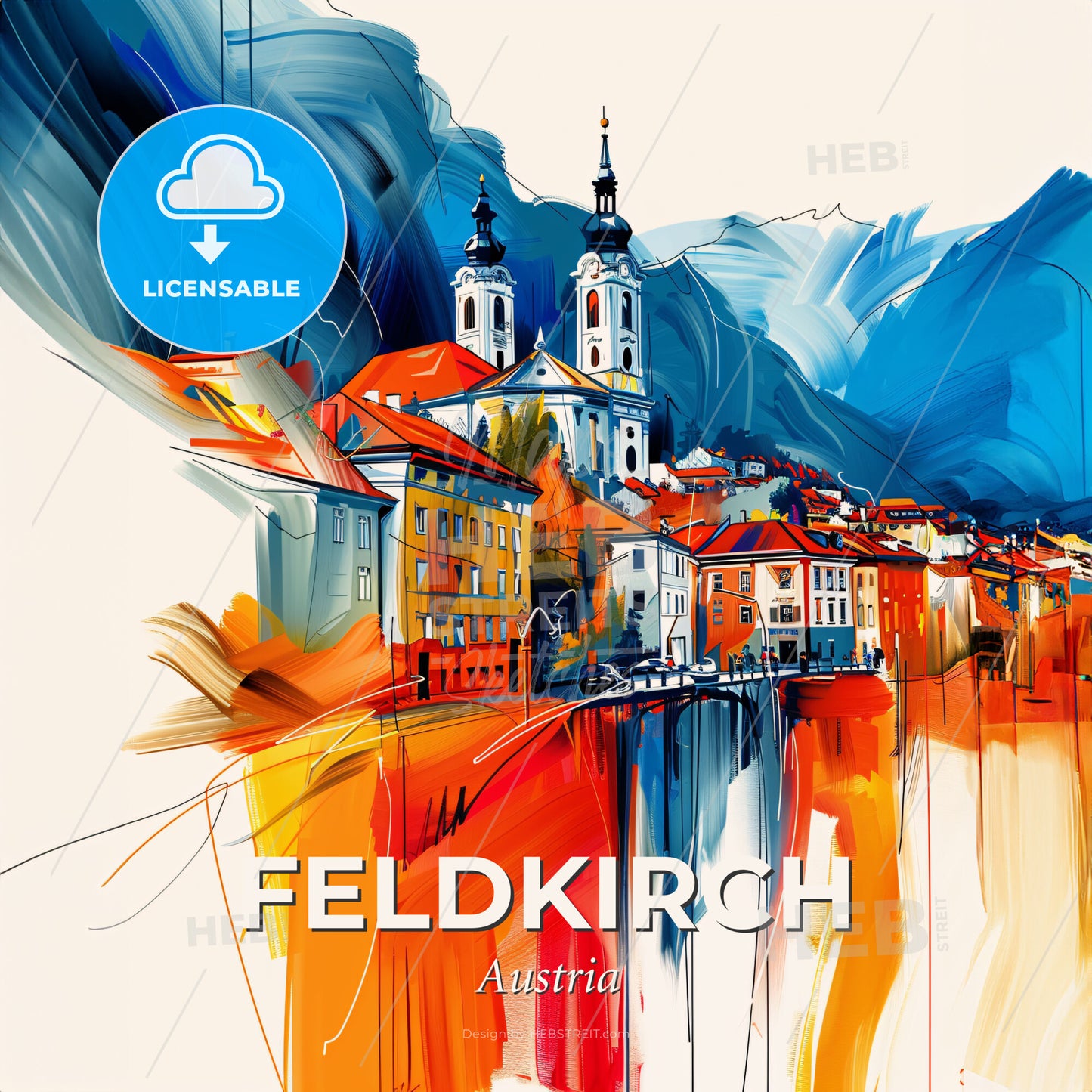 Vibrant Feldkirch, Austria - A Painting Of A Town - Square format print template