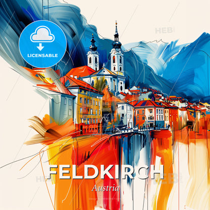 Vibrant Feldkirch, Austria - A Painting Of A Town - Square format print template