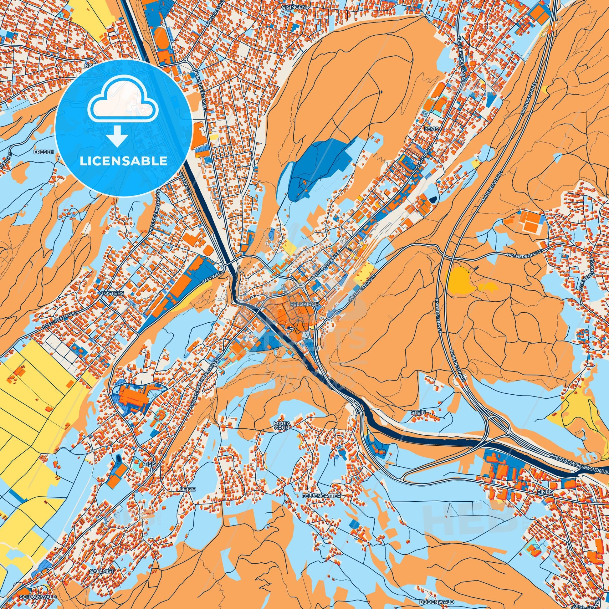 Colorful Feldkirch Street Map with Labels and Buildings