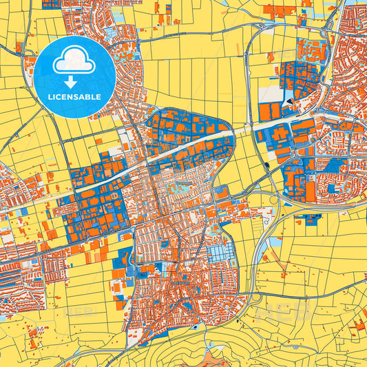 Colorful Fellbach Street Map with Labels and Buildings