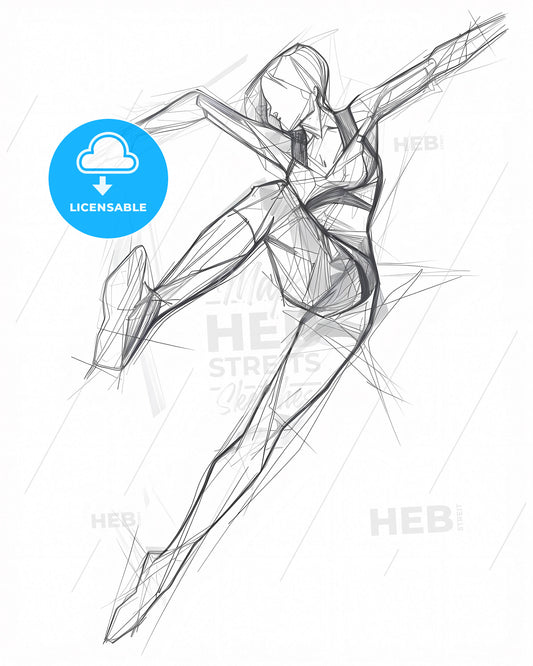 Vibrant Dance Figure Pencil Sketch: Dynamic Digital Illustration with Sharp Lines, Isolated Layers, and Painting-Like Focus