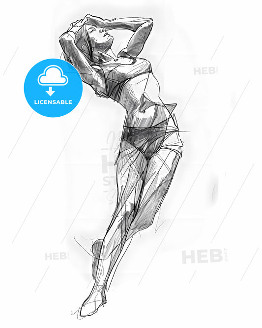 Vibrant, Aggressive Digital Illustration: Transparent Female Figure Pencil Drawing, Sharp Edges, Isolated