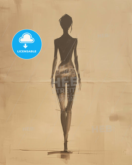 Minimalist Beige Nude Sketch on Paper - A drawing of a woman