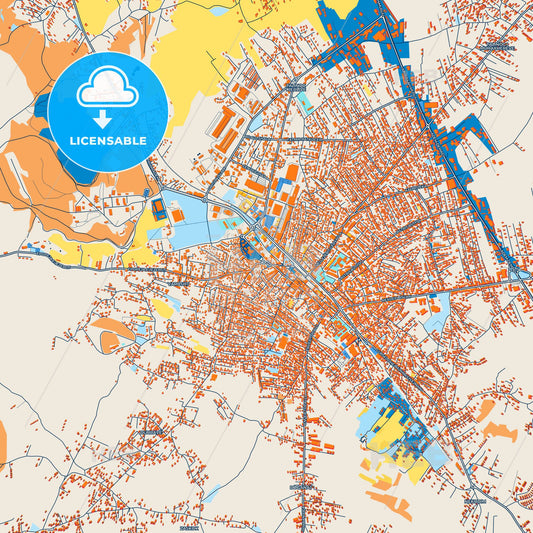 Colorful Ferizaj / Uroševac Street Map with Labels and Buildings