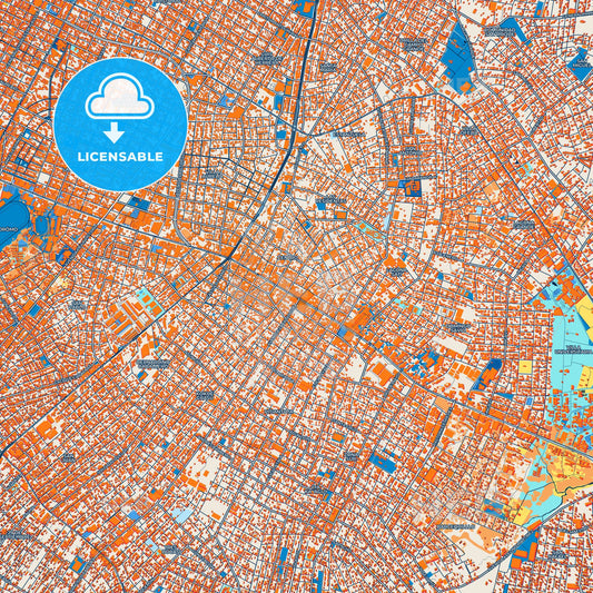 Colorful Fernando de la Mora Street Map with Labels and Buildings