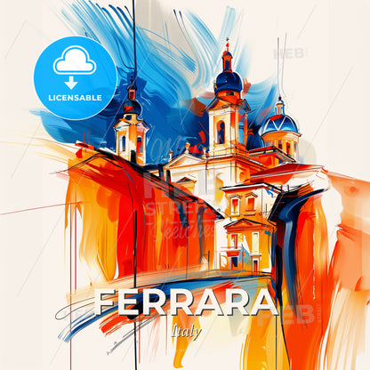 Vibrant Ferrara, Italy - A Painting Of A Building - Square format print template