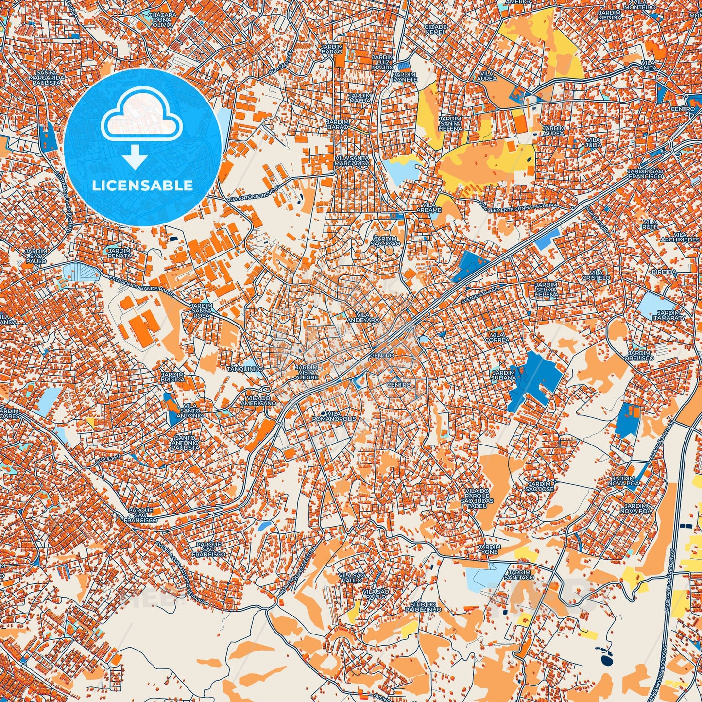 Colorful Ferraz de Vasconcelos Street Map with Labels and Buildings