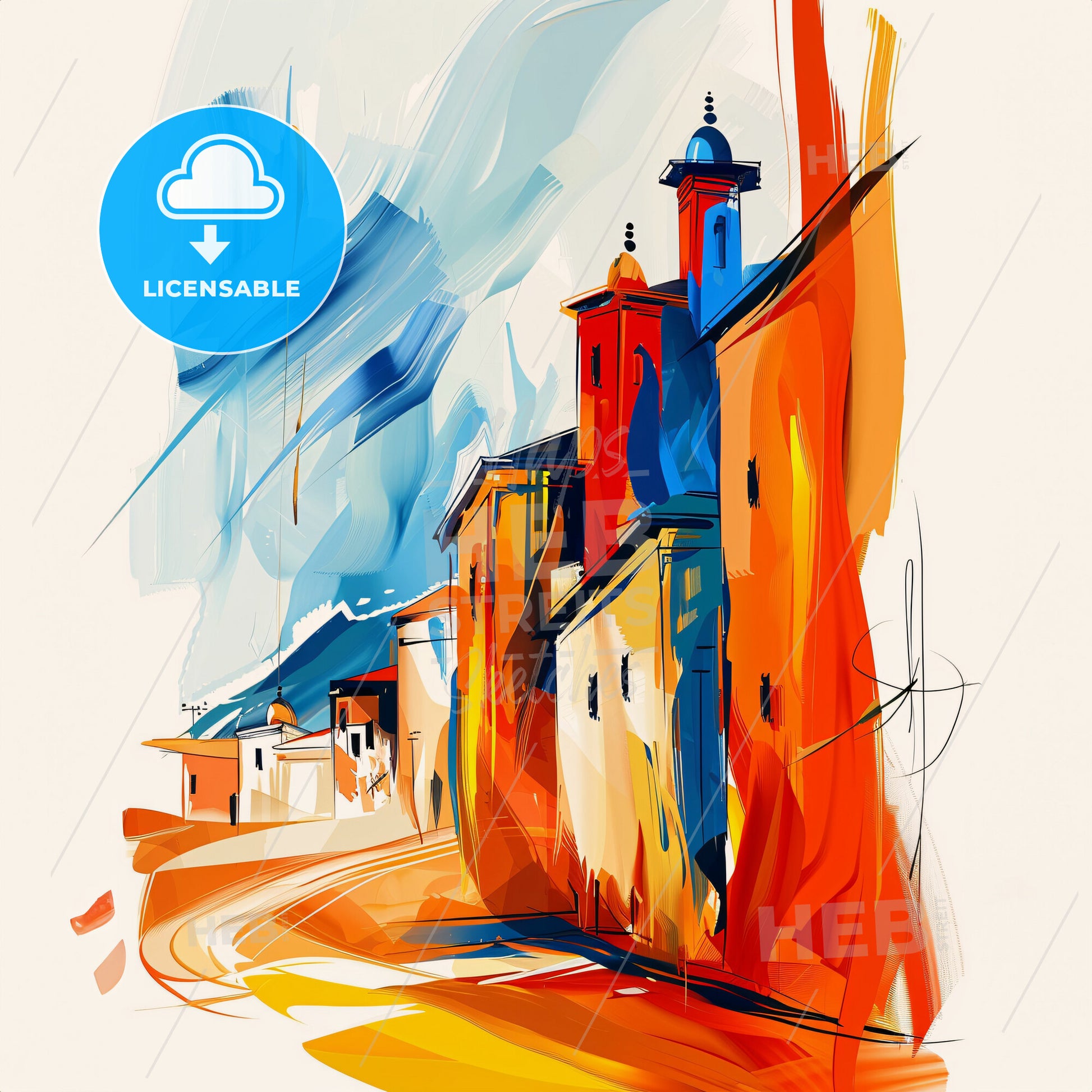 Vibrant Fes, Morocco - A Painting Of A Street With Buildings