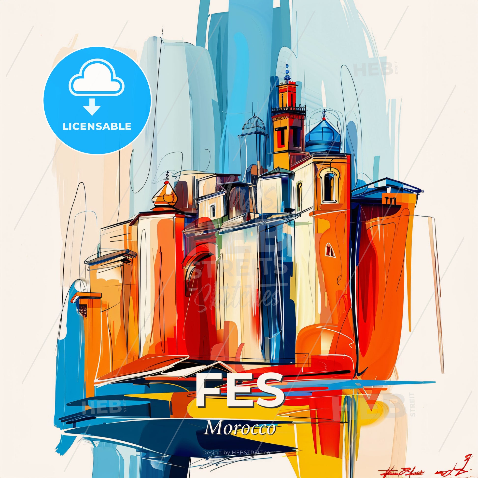 Vibrant Fes, Morocco - A Colorful Building With Towers - Square format print template