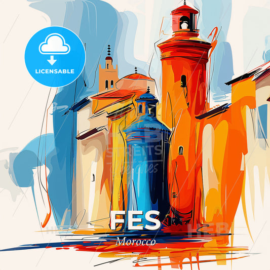 Vibrant Fes, Morocco - A Painting Of A Building - Square format print template