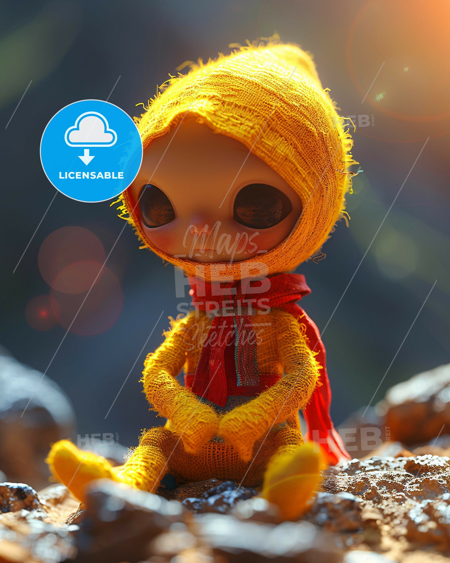 Minimalistic Fetus Outline Art on Beige - A doll sitting on rocks