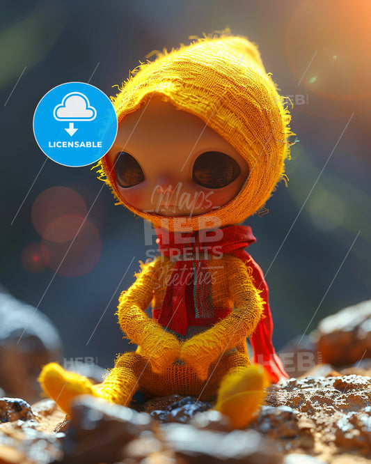 Minimalistic Fetus Outline Art on Beige - A doll sitting on rocks