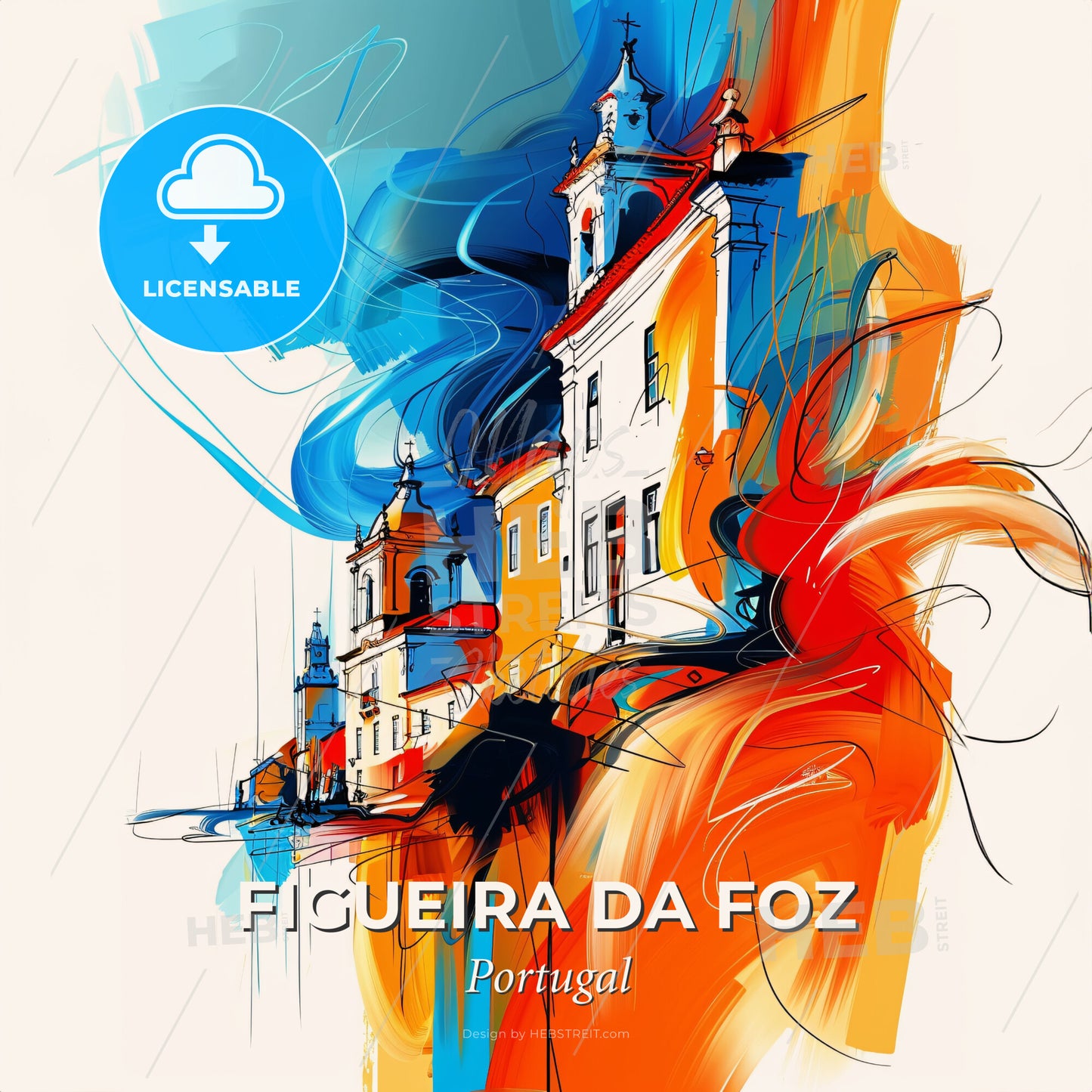 Vibrant Figueira Da Foz, Portugal - A Painting Of Buildings With Colorful Paint - Square format print template