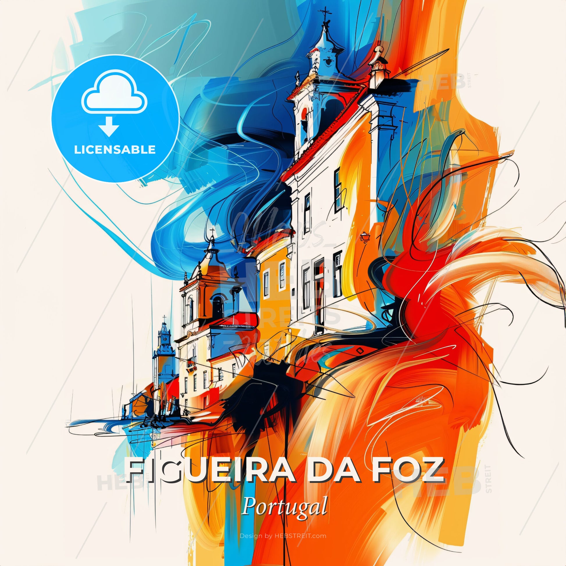 Vibrant Figueira Da Foz, Portugal - A Painting Of Buildings With Colorful Paint - Square format print template