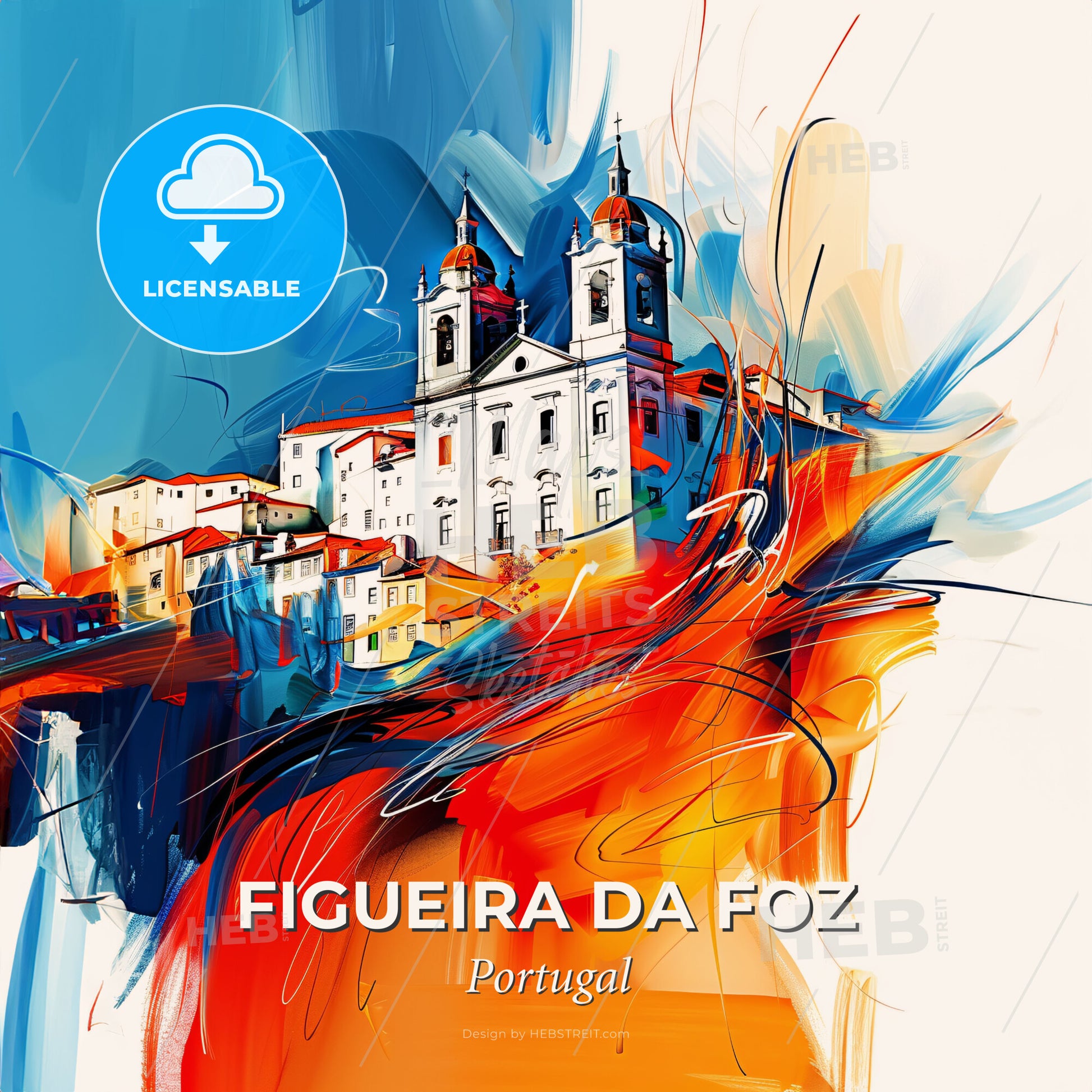 Vibrant Figueira Da Foz, Portugal - A Painting Of A Building - Square format print template