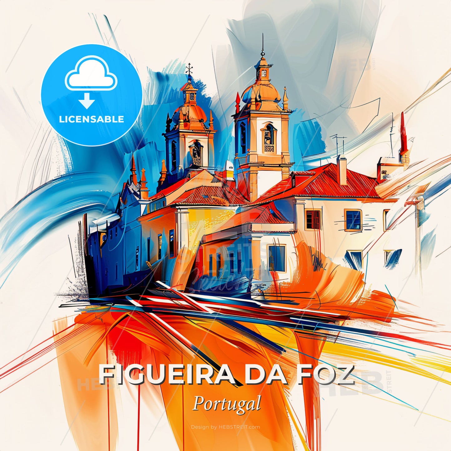 Vibrant Figueira Da Foz, Portugal - A Painting Of A Building - Square format print template
