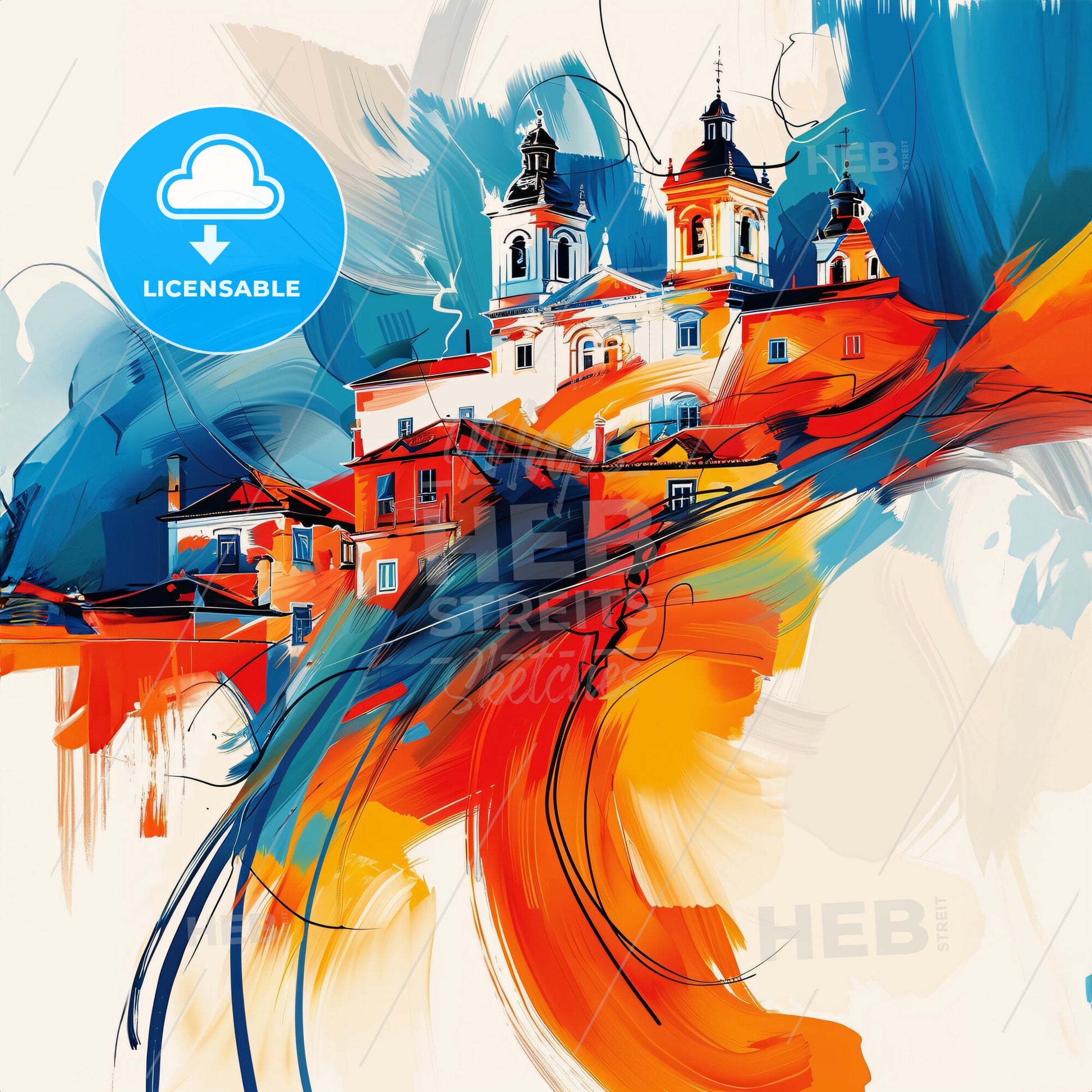 Vibrant Figueira Da Foz, Portugal - A Painting Of A Building With A Colorful Background