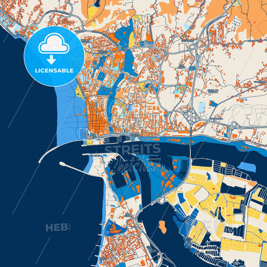 Colorful Figueira da Foz Street Map with Labels and Buildings