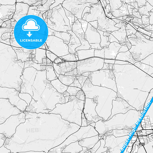 Filderstadt, Germany light map with streetnames, citynames and districts