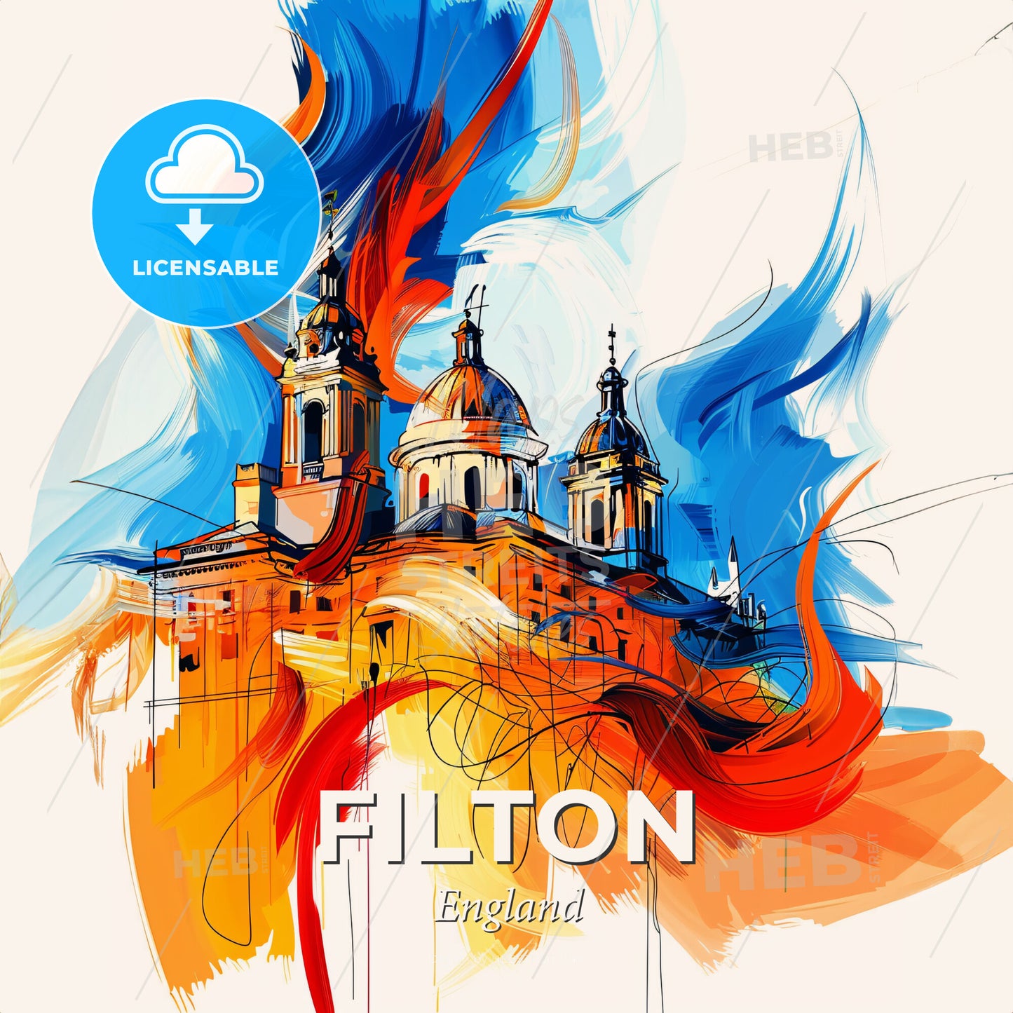 Vibrant Filton, England - A Painting Of A Building With A Colorful Background - Square format print template