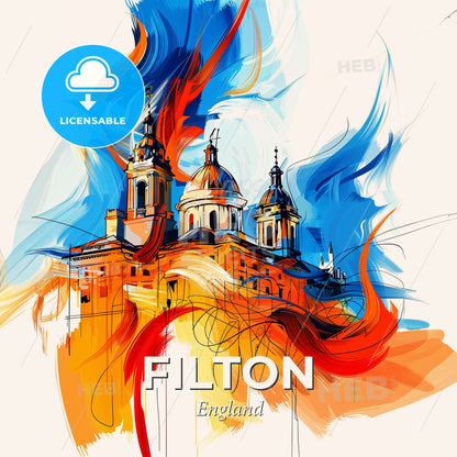 Vibrant Filton, England - A Painting Of A Building With A Colorful Background - Square format print template