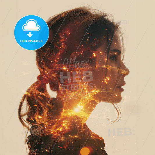 Fire and Desire: The Flames of Passion - A womans profile with a fiery effect