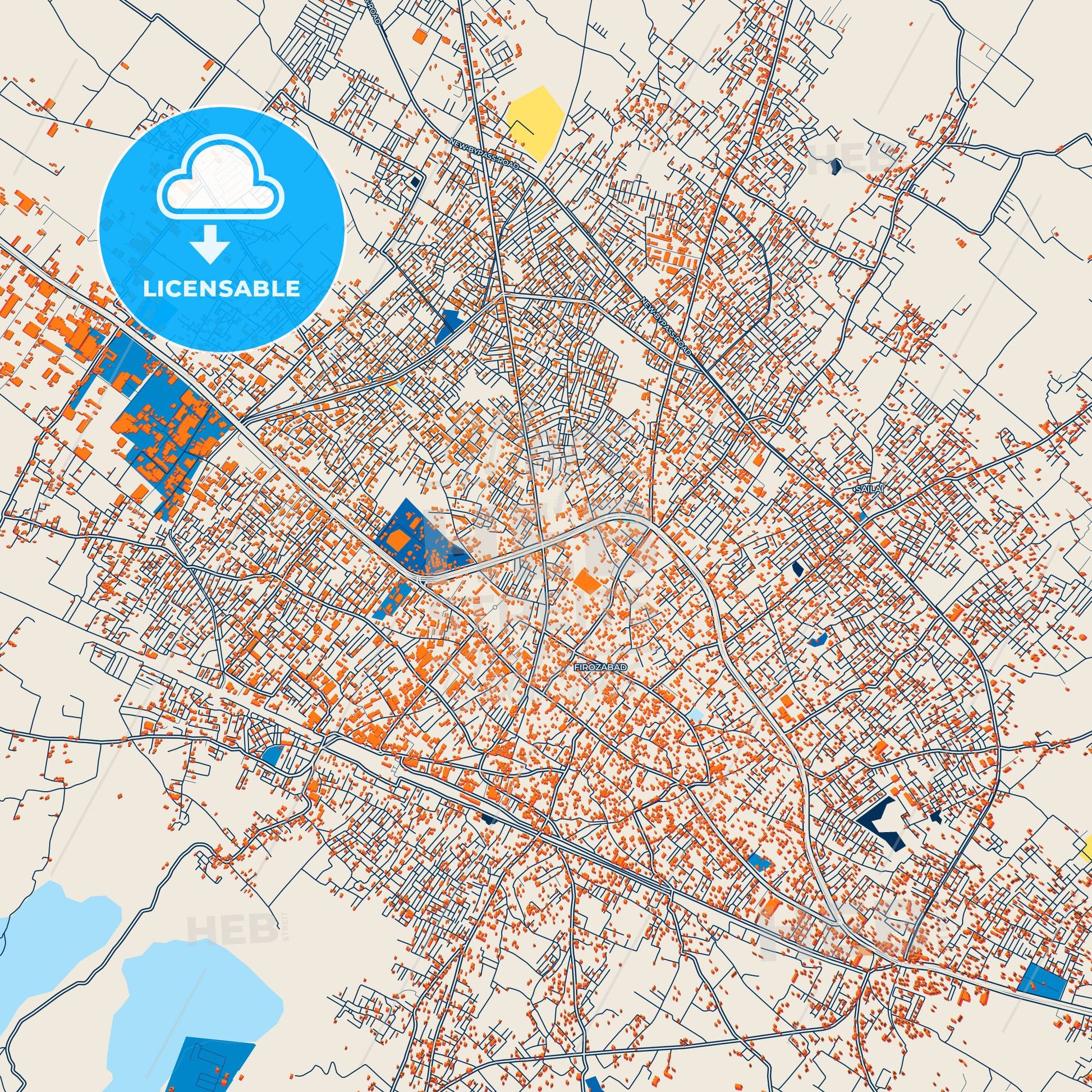 Colorful Firozabad Street Map with Labels and Buildings