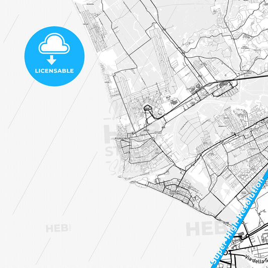 Fiumicino, Italy light map with streetnames, citynames and districts