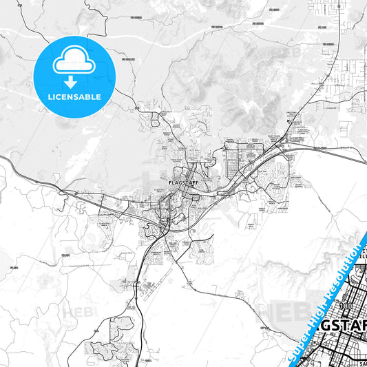 Flagstaff, Arizona light map with streetnames, citynames and districts