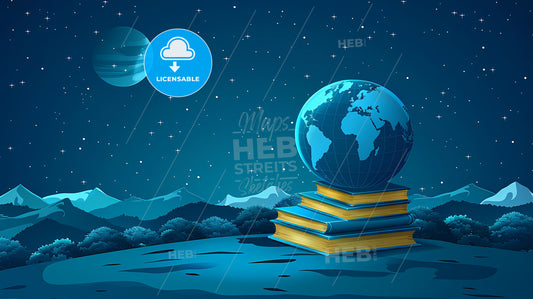 Vibrant Painting with Books and Globe for World Book Day Celebration, Featuring Copy Space