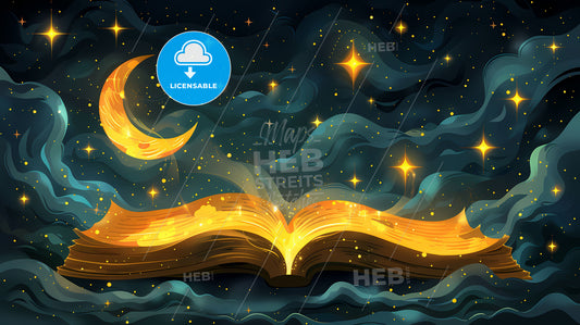 Vibrant Flat Painting Book Moon Stars World Book Day Celebration Background Copy Space