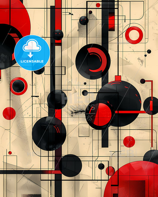 Vibrant Red Black Circles Lines Abstract Art Painting Digital Oil Texture