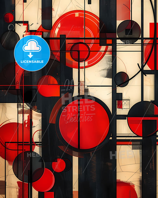 Modern art circles lines painting red black abstract contemporary geometric shapes patterns