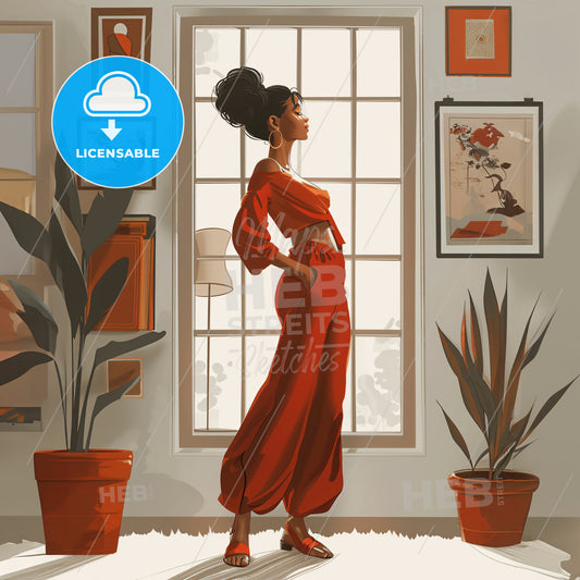 flat design, character design - A woman in a red outfit