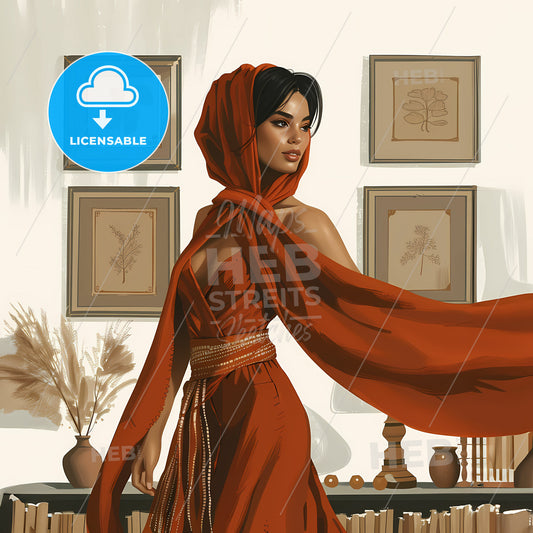 flat design, character design - A woman in a red dress