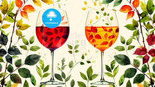 Artistic Passover Celebration: Vibrant Wine Glasses with Delicate Foliage